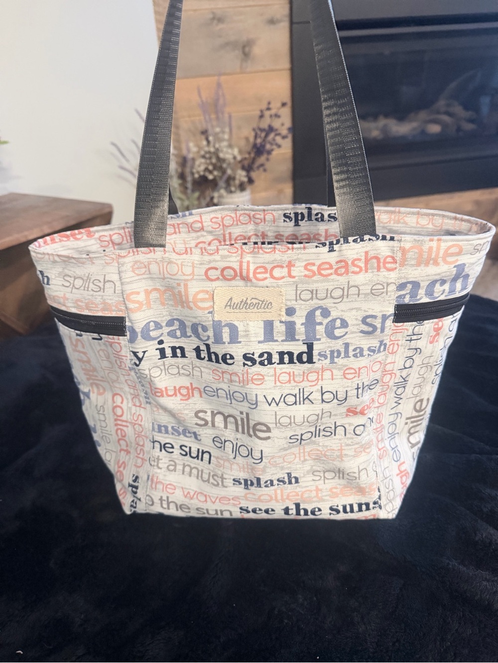 Handmade Beach Life Canvas Tote Bag in Multicolor